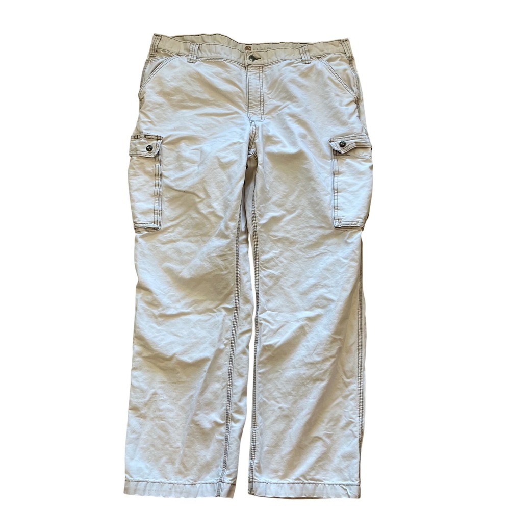 Carhartt Mens Relaxed Fit Cargo Pants 42x32 Off White Canvas‎ Workwear Utility